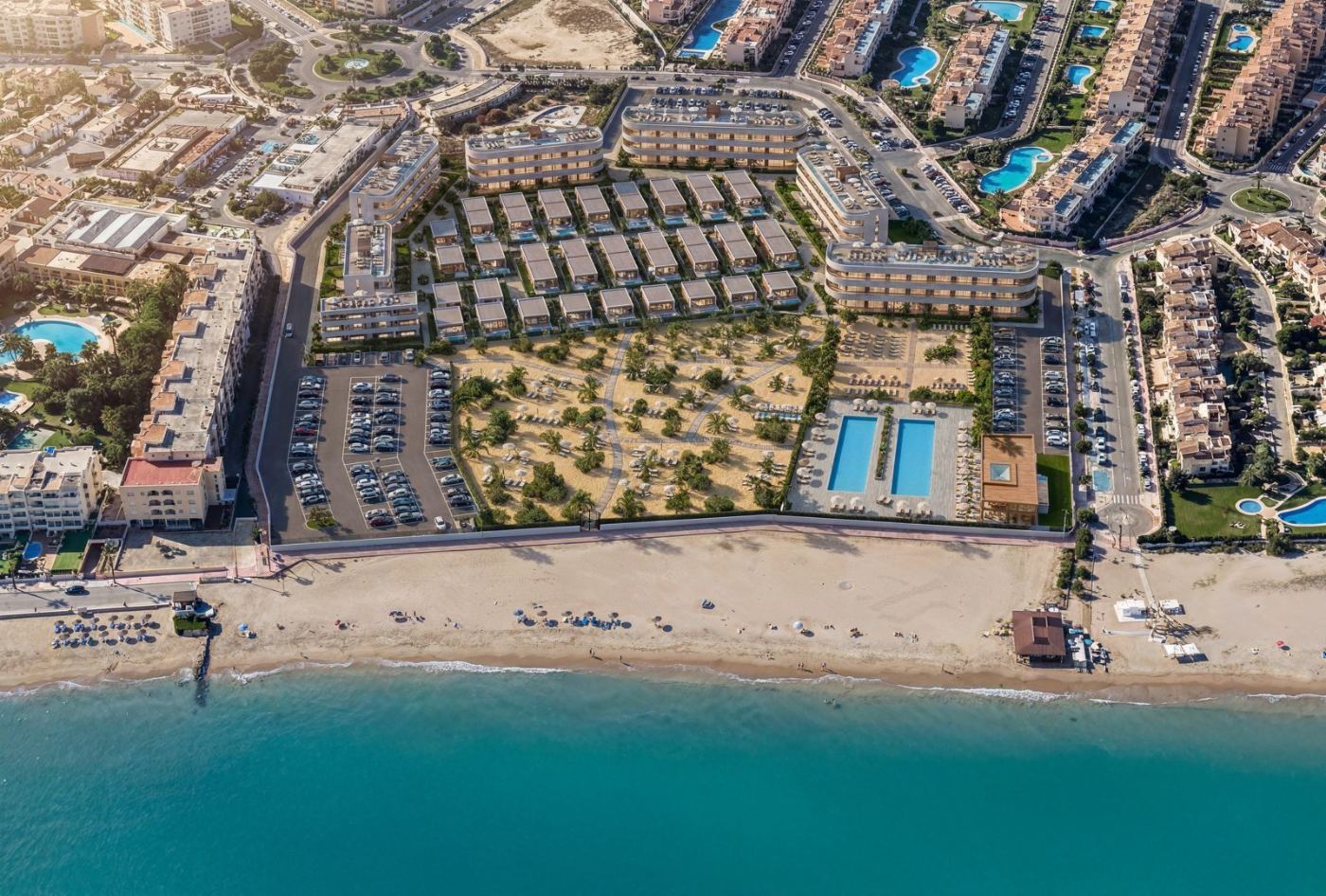 Aerial view of the resort from the sea