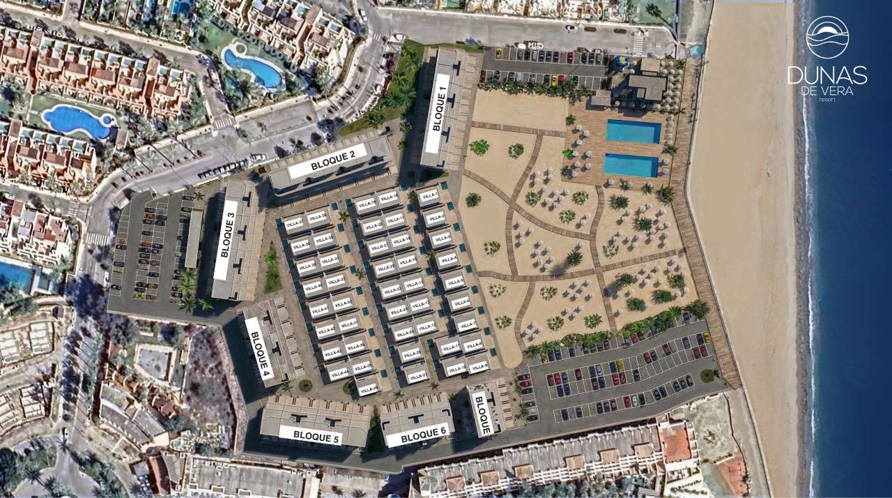 Aerial view of the resort site beside Vera Playa beach